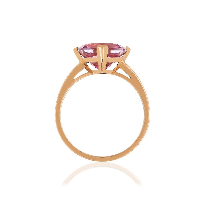 Bague or rose 750, 1 topaze rose traitée de 5 carats. - vue 2