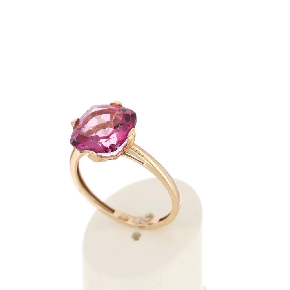 Bague or rose 750, 1 topaze rose traitée de 5 carats. - vue 3