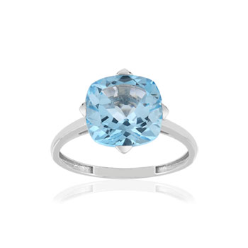 Bague or blanc 750, 1 topaze bleue traitée 5 carats.