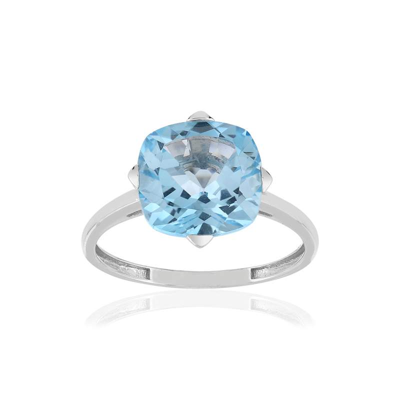 Bague or blanc 750, 1 topaze bleue traitée 5 carats. - vue 1