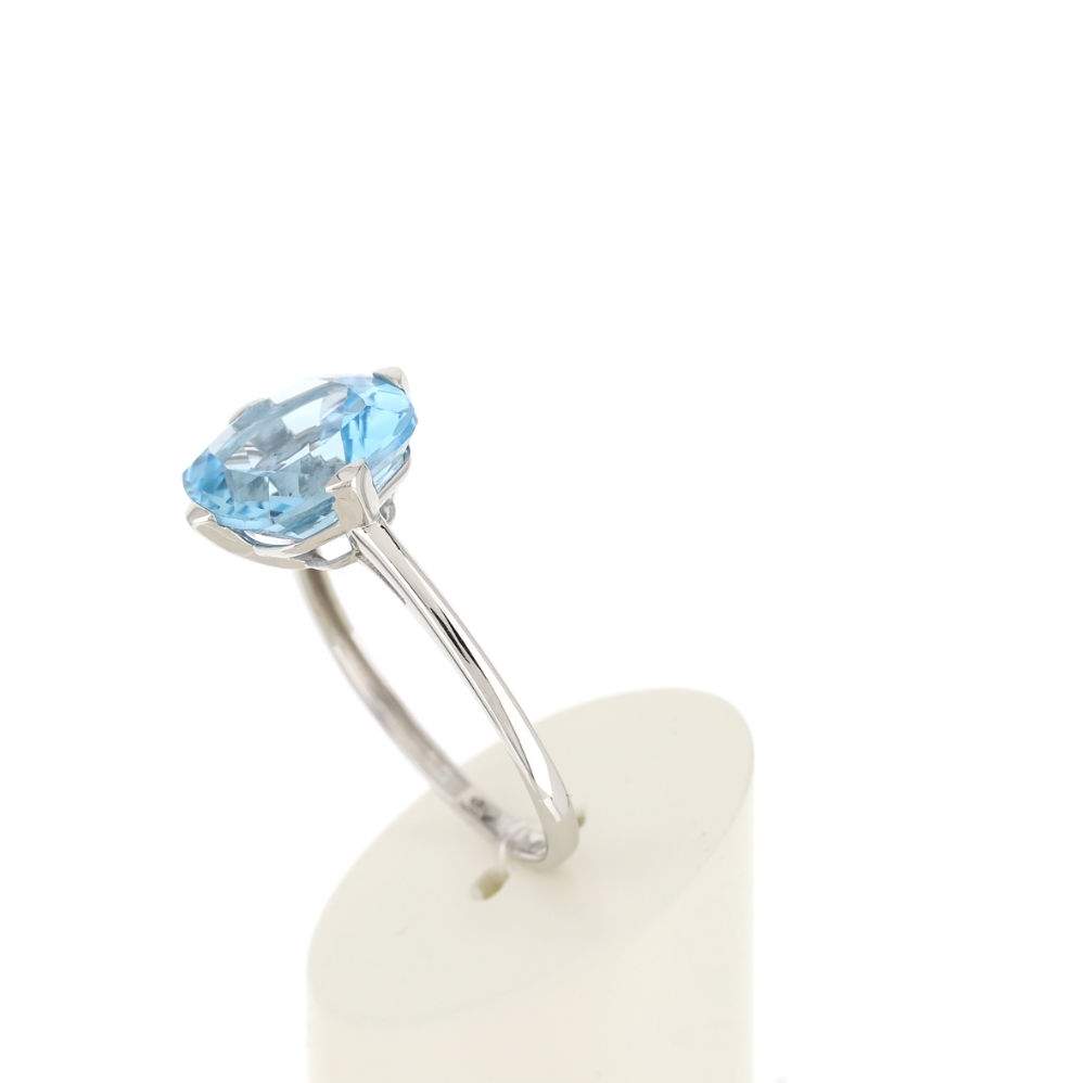 Bague or blanc 750, 1 topaze bleue traitée 5 carats. - vue 5