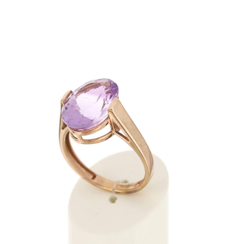 Bague or rose 750, 1 améthyste de 5,40 carats. - vue 3