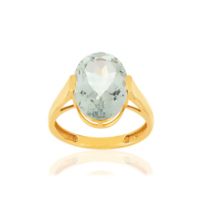 Bague or jaune 750, 1 quartz vert ovale de 5,40 carats. - vue 1