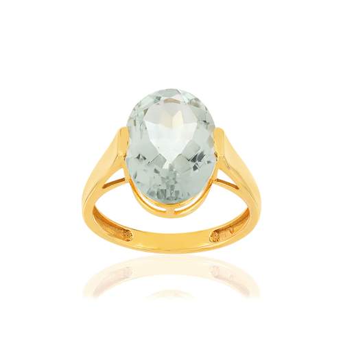 Bague or jaune 750, 1 quartz vert ovale de 5,40 carats.