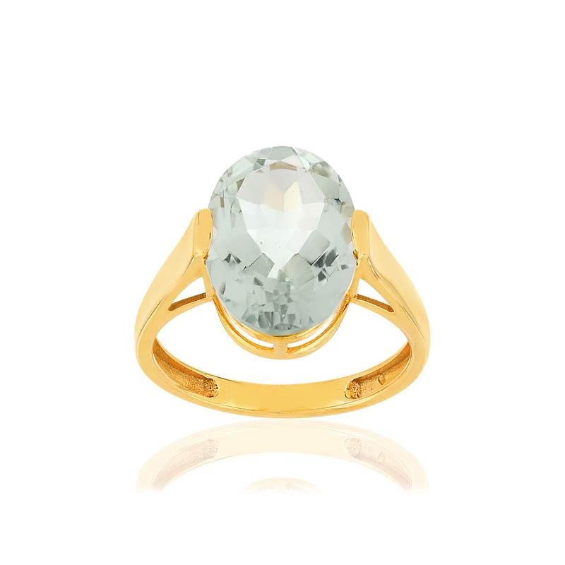 Bague or jaune 750, 1 quartz vert ovale de 5,40 carats. - vue 1