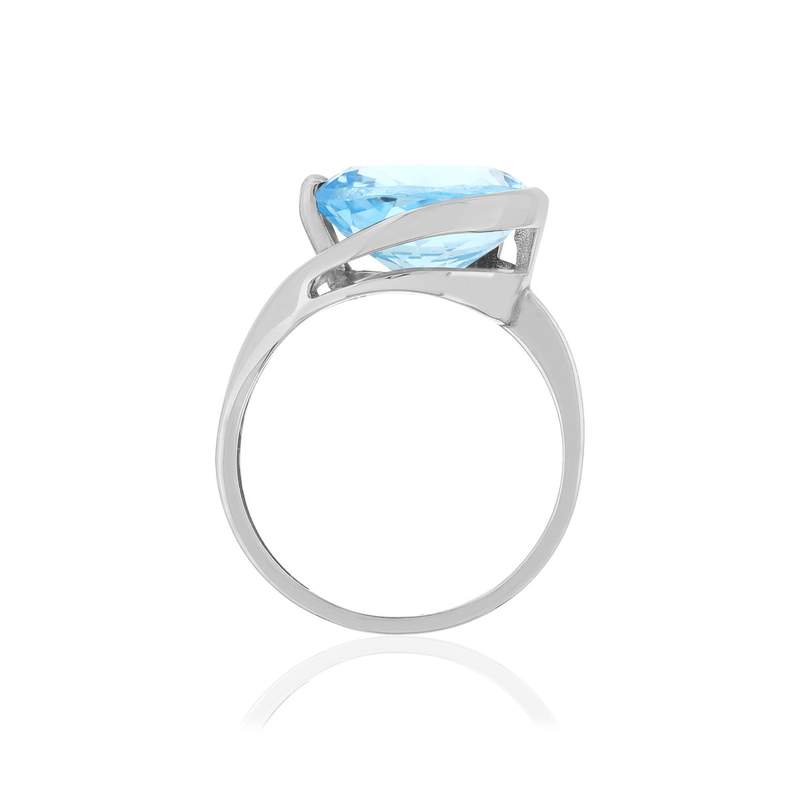 Bague or blanc 750, 1 topaze bleue traitée de 5,25 carats. - vue 2
