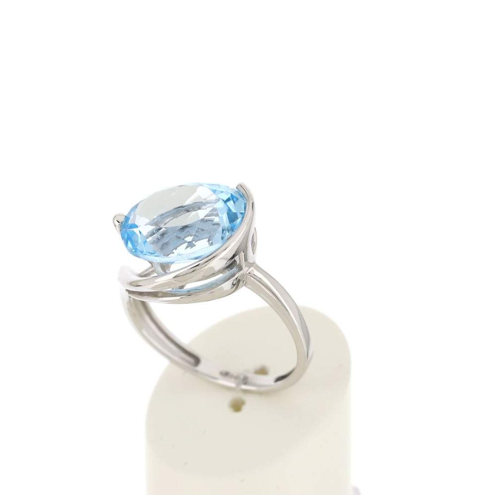 Bague or blanc 750, 1 topaze bleue traitée de 5,25 carats. - vue 3