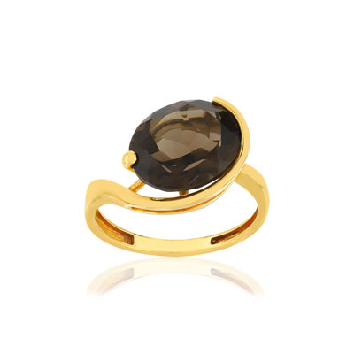 Bague or jaune 750, 1 quartz fumé 4,66 carats.