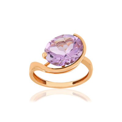 Bague or rose 750, 1 améthyste de 3,26 carats. - vue 1