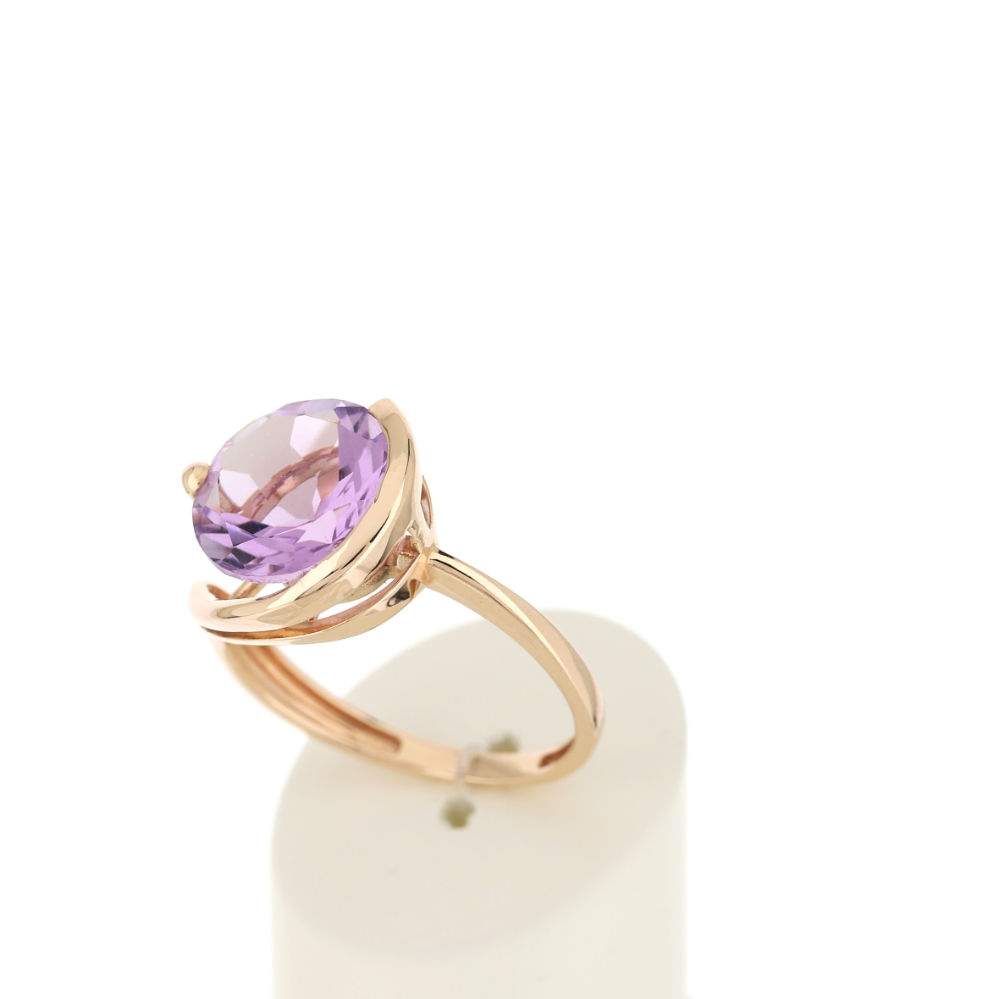 Bague or rose 750, 1 améthyste de 3,26 carats. - vue 3