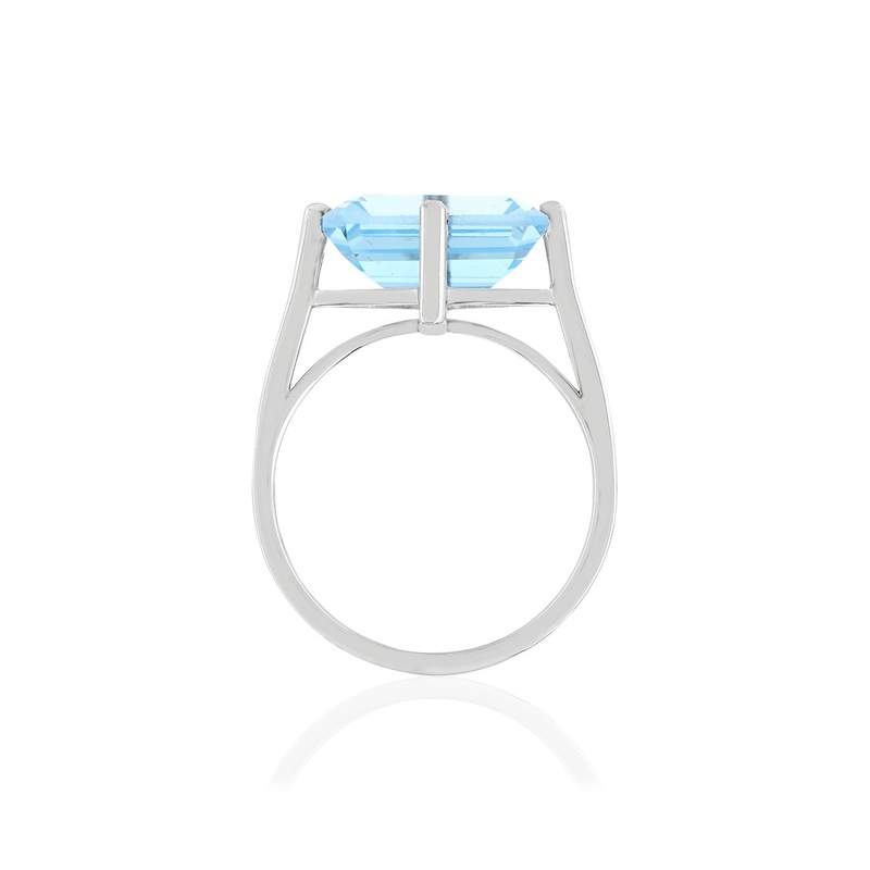 Bague or blanc 750, 1 topaze bleue traitée de 7,33 carats. - vue 2
