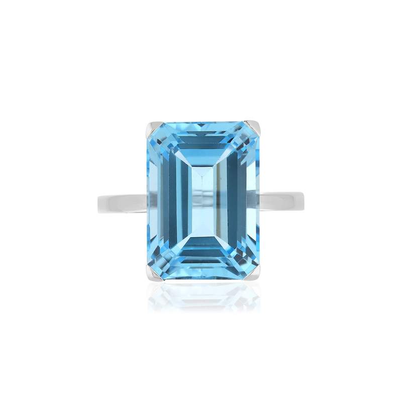 Bague or blanc 750, 1 topaze bleue traitée de 10,50 carats. - vue 3