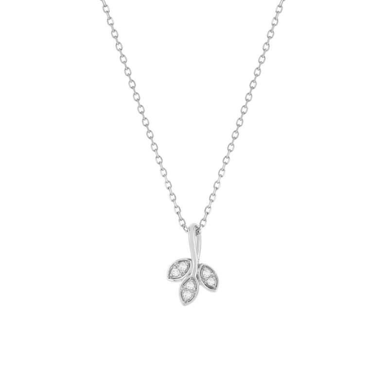 Collier or blanc 375, diamants, motif feuille. Longueur 42 cm. - vue 1