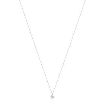Collier or blanc 375, diamants, motif feuille. Longueur 42 cm.