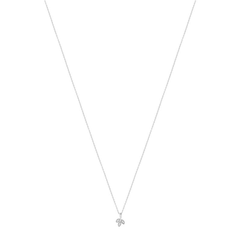 Collier or blanc 375, diamants, motif feuille. Longueur 42 cm. - vue 2