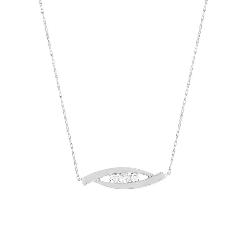 Collier or blanc 750 Trilogy, diamants. Longueur 50 cm. - vue 1