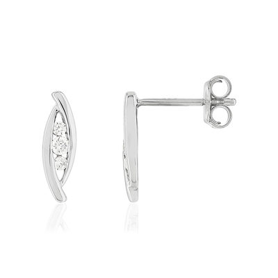 Boucles d'oreilles or blanc 750 Trilogy, diamants. - vue 1