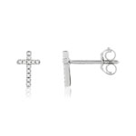 Boucles d'oreilles or blanc 375, motif croix, diamants. - vue 1