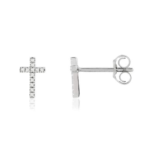 Earrings in 375 white gold, cross motif, diamonds.