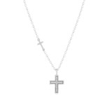 Collier or blanc 375, motif croix, diamants. Longueur 45 cm - vue 1
