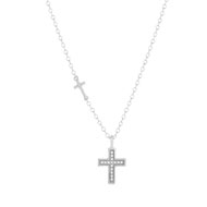 Collier or blanc 375, motif croix, diamants. Longueur 45 cm