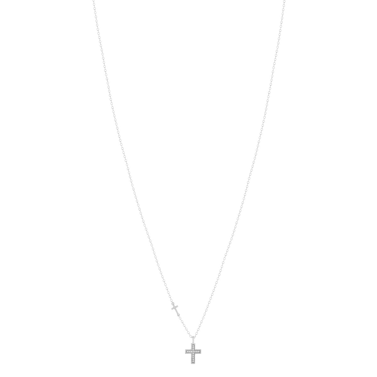 Collier or blanc 375, motif croix, diamants. Longueur 45 cm - vue 2