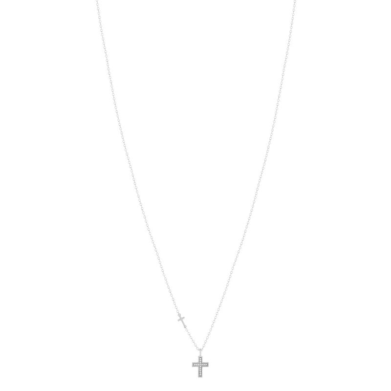 Collier or blanc 375, motif croix, diamants. Longueur 45 cm - vue 2