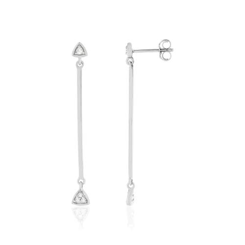 Boucles d'oreilles or pendantes blanc 375, motif triangle, diamants.