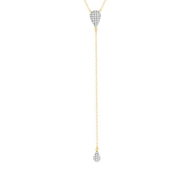Collier or  375 2 tons, forme goutte, diamants. Longueur 45 cm.