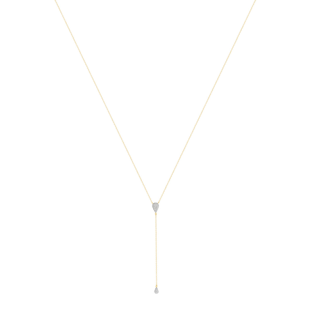 Collier or  375 2 tons, forme goutte, diamants. Longueur 45 cm. - vue 2