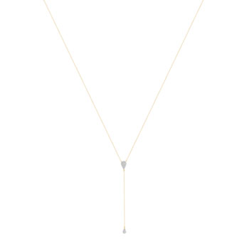 Collier or  375 2 tons, forme goutte, diamants. Longueur 45 cm.