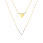 Collier or 375 2 tons, forme triangle, diamants. Longueur 45 cm. - vue 1