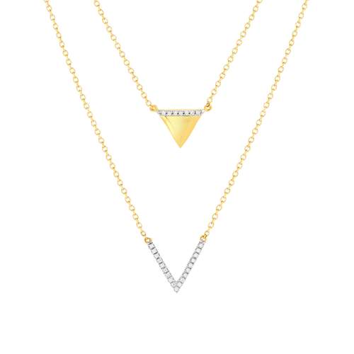 Collier or 375 2 tons, forme triangle, diamants. Longueur 45 cm.
