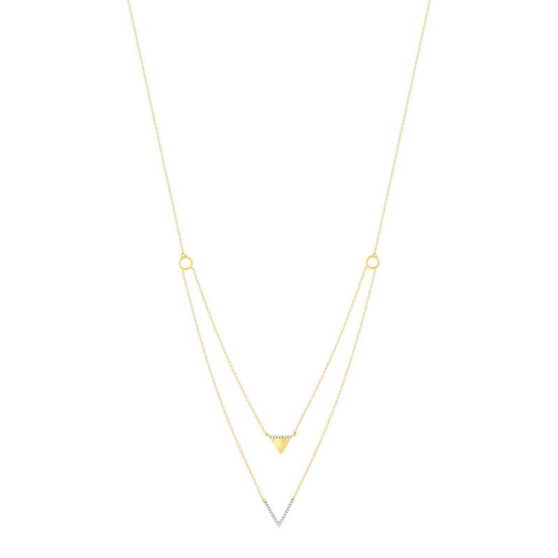 Collier or 375 2 tons, forme triangle, diamants. Longueur 45 cm. - vue 2