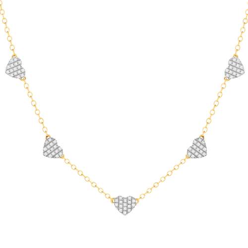 Collier or 375 2 tons, forme coeur, diamants. Longueur 45 cm.