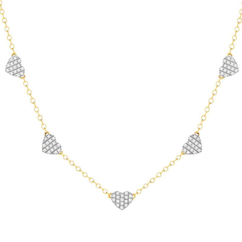 Collier or 375 2 tons, forme coeur, diamants. Longueur 45 cm. - vue 1