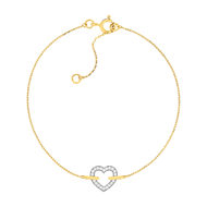 Bracelet or 375 2 tons, forme coeur, diamants. Longueur 20,5 cm.