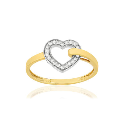 Bague or 375 et or rhodié, forme coeur, diamants total 10/100e de carat. - vue 1