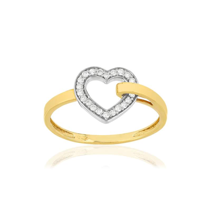 Bague or 375 et or rhodié, forme coeur, diamants total 10/100e de carat. - vue 1
