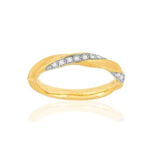 Bague or 375 2 tons, diamants total 10/100e de carat.