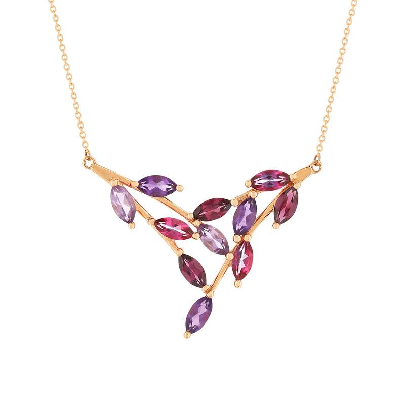 Collier or rose 375 améthystes grenats rhodolites topazes roses traitées 45 cm - vue 1