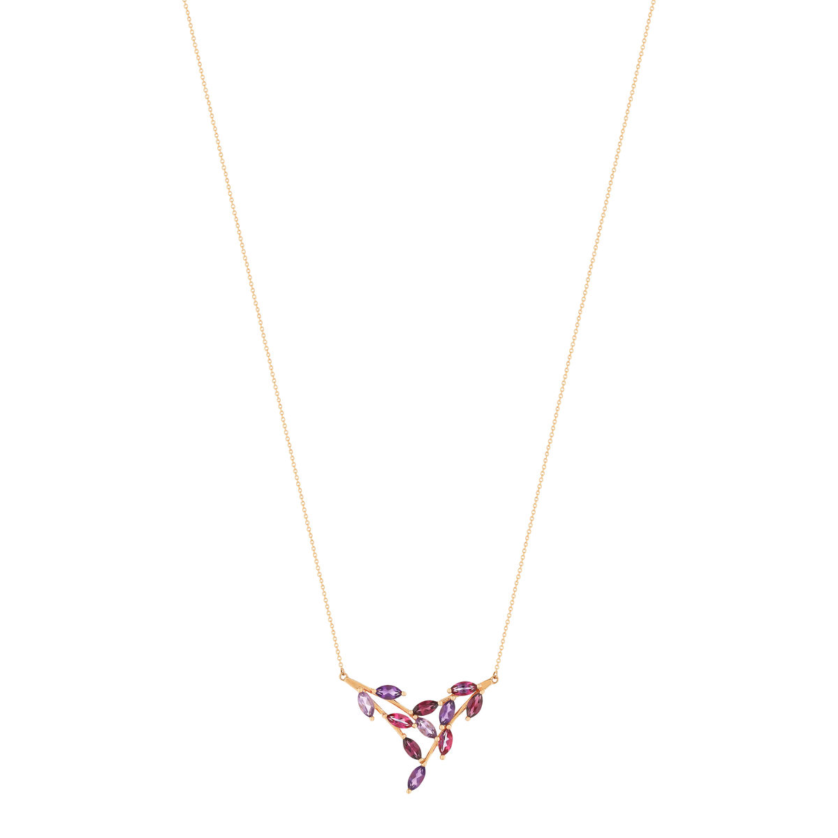 375 rose gold necklace with amethysts, rhodolite garnets, and treated pink topazes, 45 cm - view 2