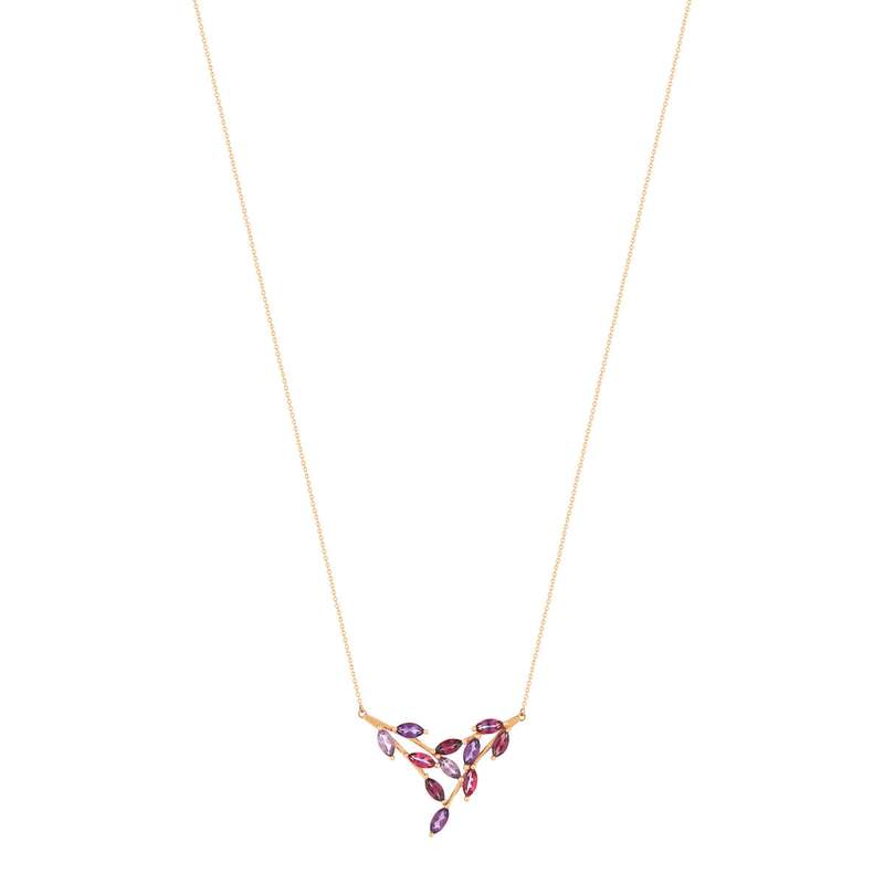 Collier or rose 375 améthystes grenats rhodolites topazes roses traitées 45 cm - vue 2