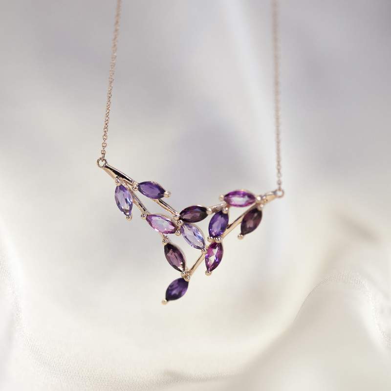 Collier or rose 375 améthystes grenats rhodolites topazes roses traitées 45 cm - vue D3