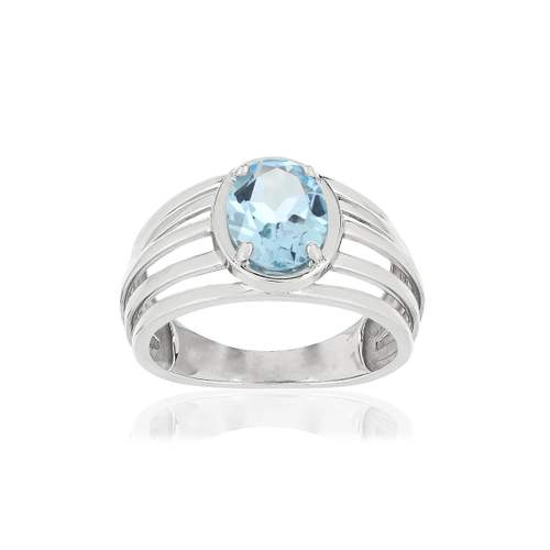 Bague or blanc 375, 1 topaze bleue traitée 1,75 carat.