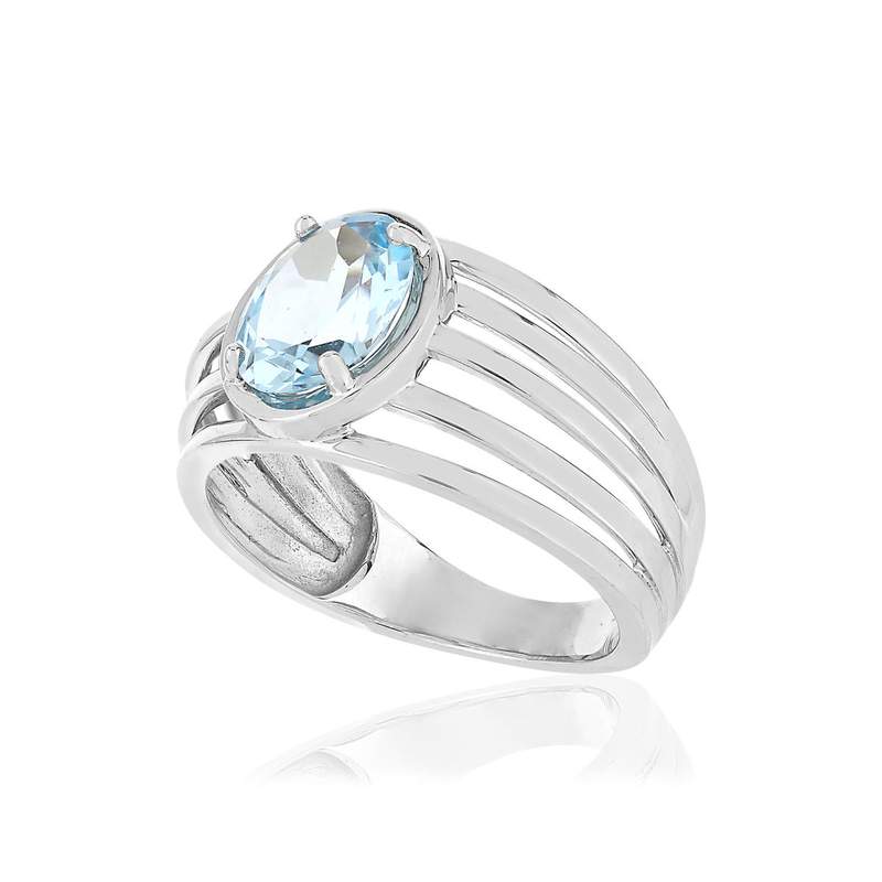 Bague or blanc 375, 1 topaze bleue traitée 1,75 carat. - vue D1