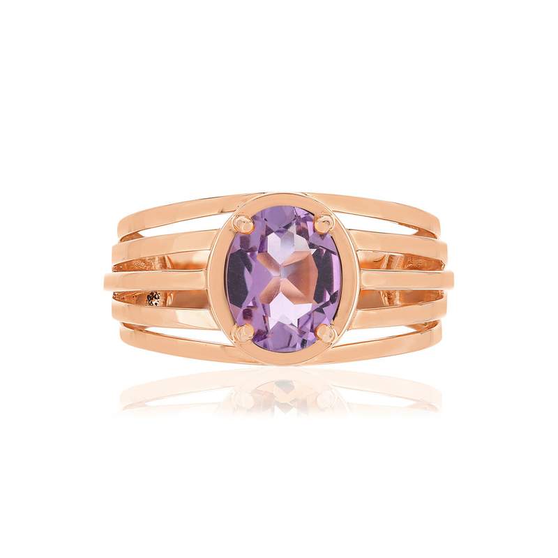 Bague or rose 375, 1 Améthyste 1,35 carat. - vue 3