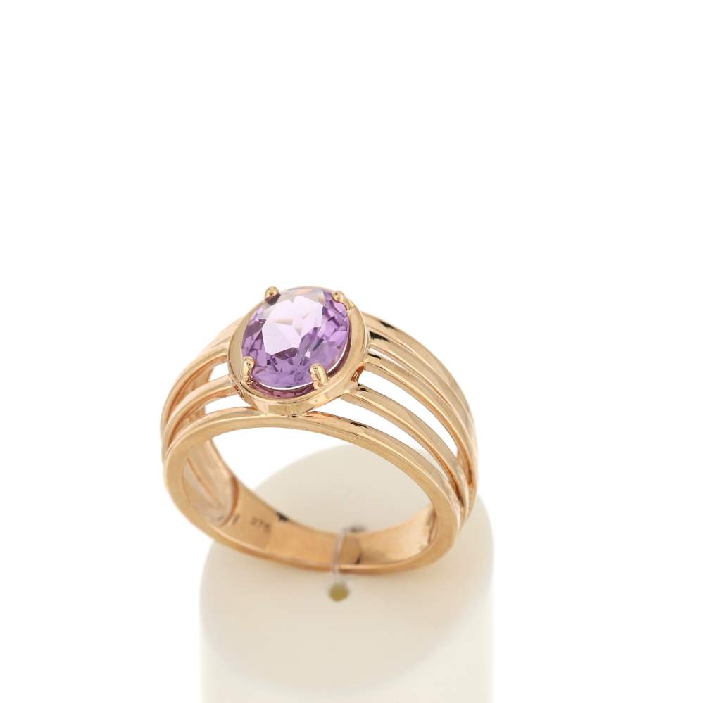 Bague or rose 375, 1 Améthyste 1,35 carat. - vue 2