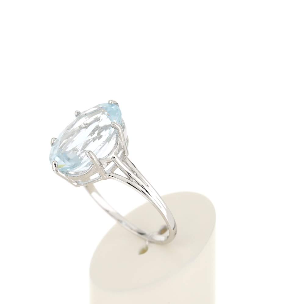 Bague or blanc 750, 1 Aigue marine. - vue 4