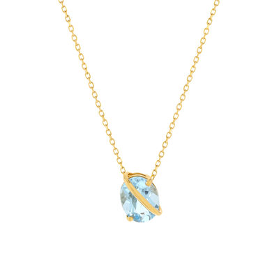 Collier or jaune 375 topaze bleue traitée 42 cm - vue 1